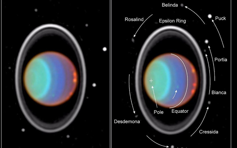Hubble Space Telescope view of Uranus, its rings, and several of its moons. Image: NASA/Hubble